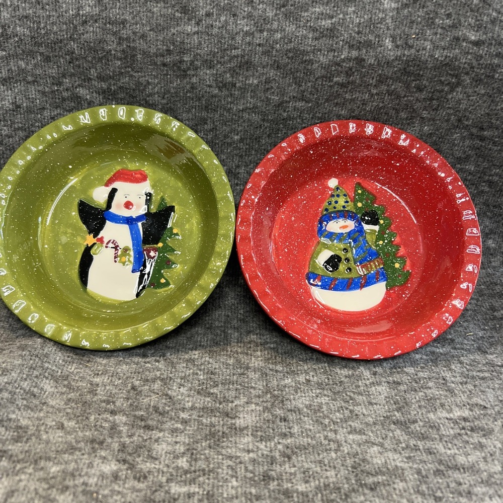 Lot‎ of 2 Gibson Debi Hron 2009 Christmas Holiday Bowls Snowman Penguin